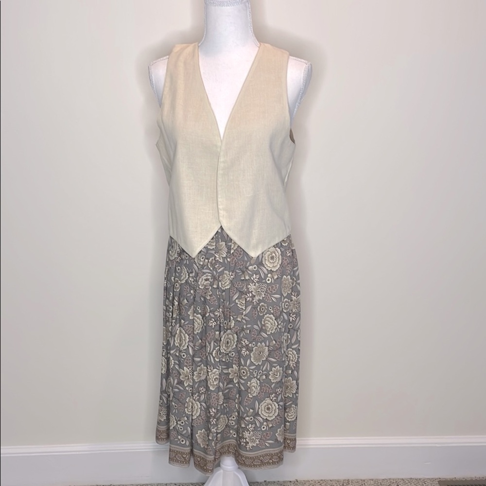 Ari-Roo Vintage Floral Gray & Brown Wrap Skirt & Matching Reversible Vest. Y2K